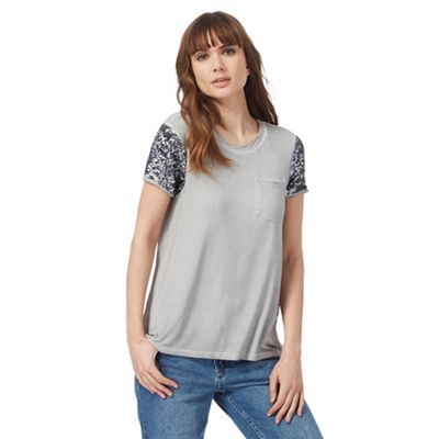 Grey sequinned sleeve t-shirt